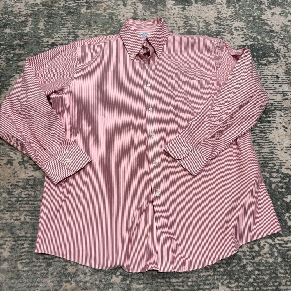 Brooks Brothers Madison Shirt Mens 16 -33 Red Stripe Button Down Supima Cotton